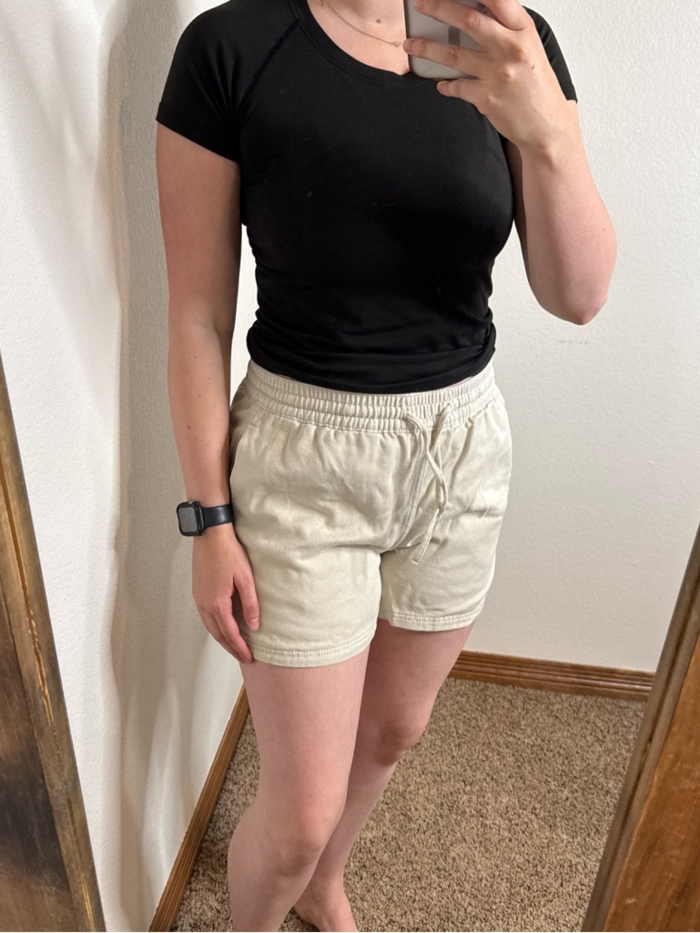 H&M High-Waist Drawstring Shorts in Light Beige